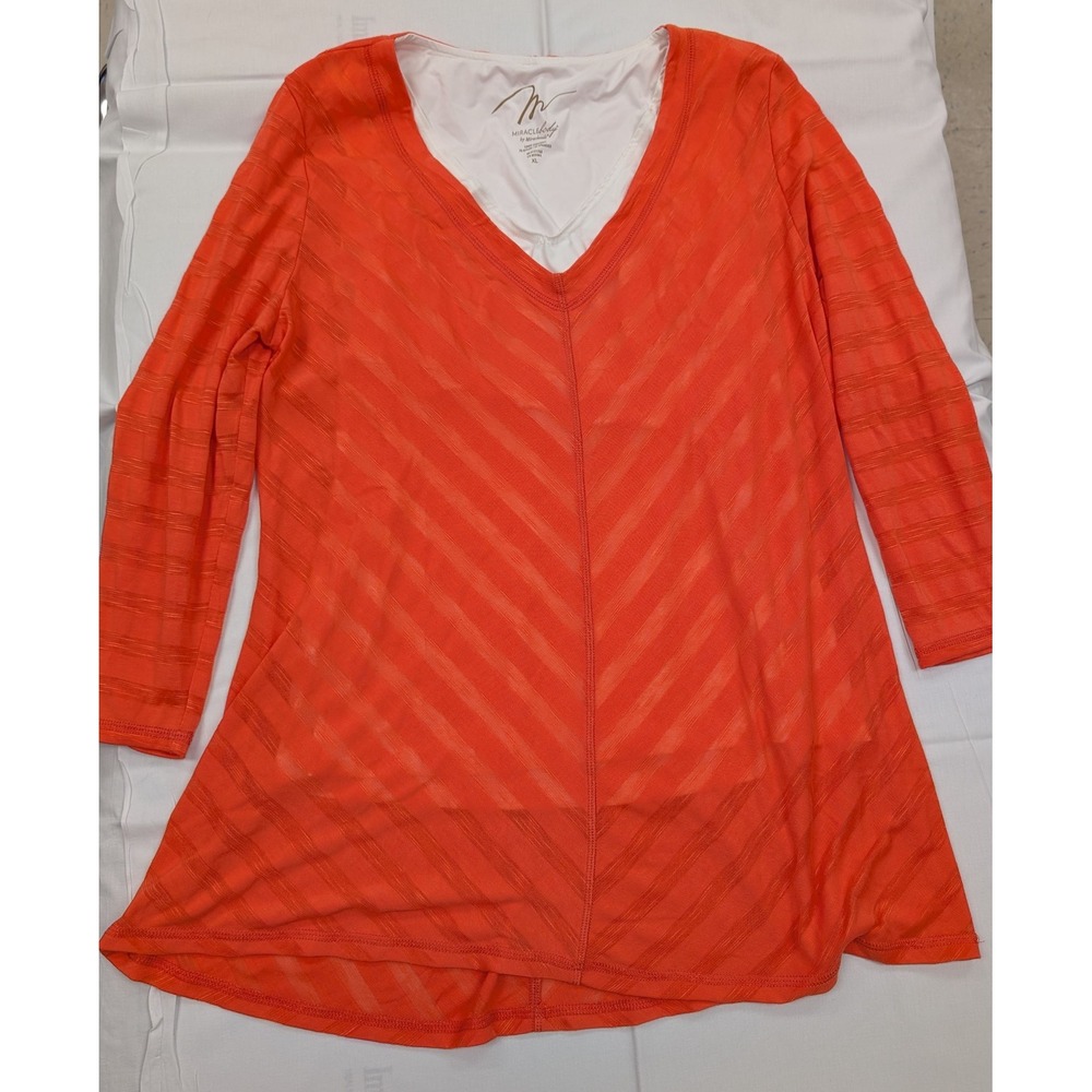 Miraclebody by Miraclesuit XL Orange Textured Tunic Top Shaping Liner V Neck
